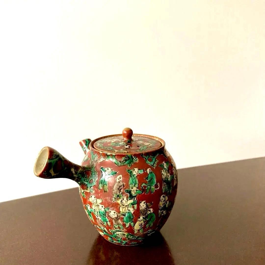 【九谷 木米】 骨董 アンティーク　急須　唐様 金彩赤絵