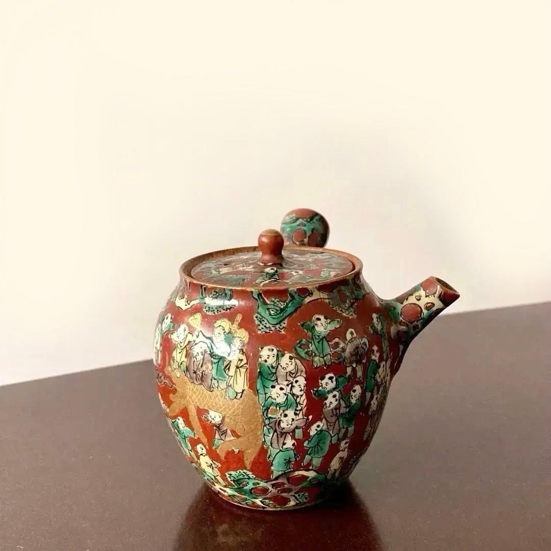 【九谷 木米】 骨董 アンティーク　急須　唐様 金彩赤絵