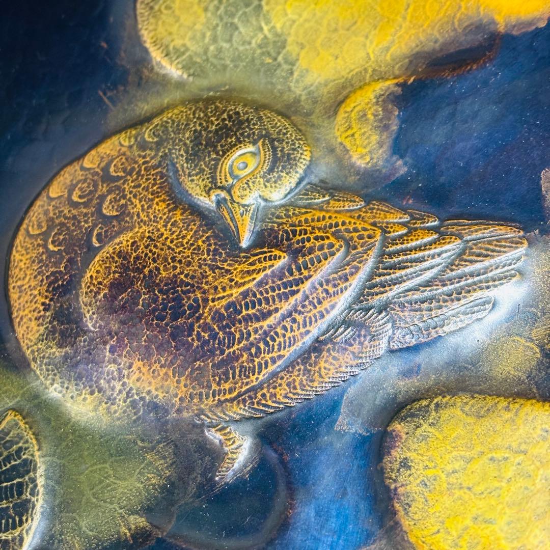 超希少作　玉川堂　五代　鴛番　おしどり　大額皿　鎚起銅器　三条　玉川覚平　鴛鴦