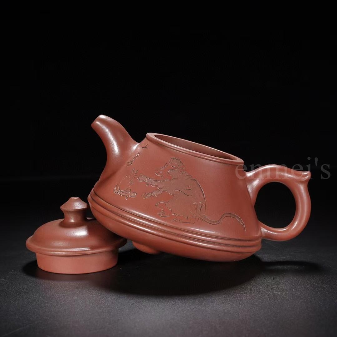 中国古美術・清水泥神猿献寿紫砂壺・底款：顧景舟、范曾・紫砂壺・急須・茶壺・茶道具