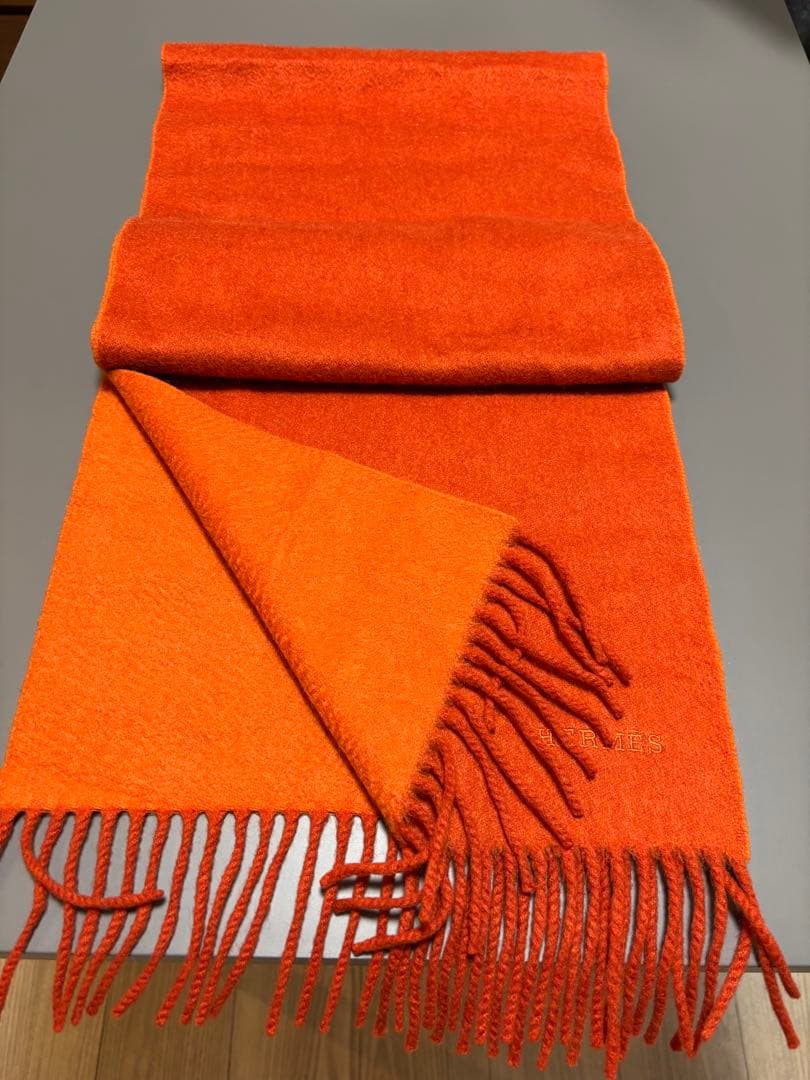 エルメス　カシミヤ　オレンジマフラー