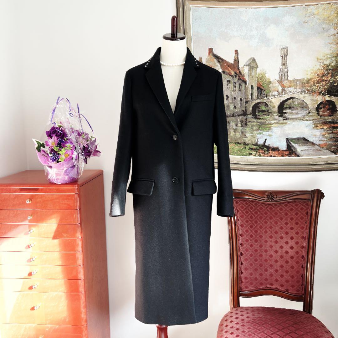 美品　VALENTINOヴァレンティノ スタッズ ロングコート ヴァージンウール