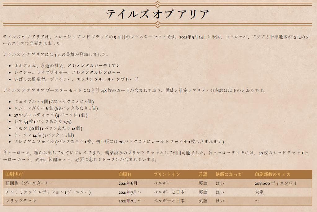 FaB Tales of Aria First Edition 4BOX 絶版