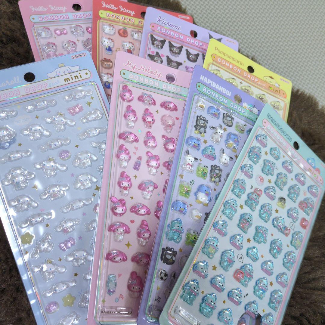 【正規品】最新作　サンリオ　ボンボンドロップシール　ミニ　8枚　コンプリート