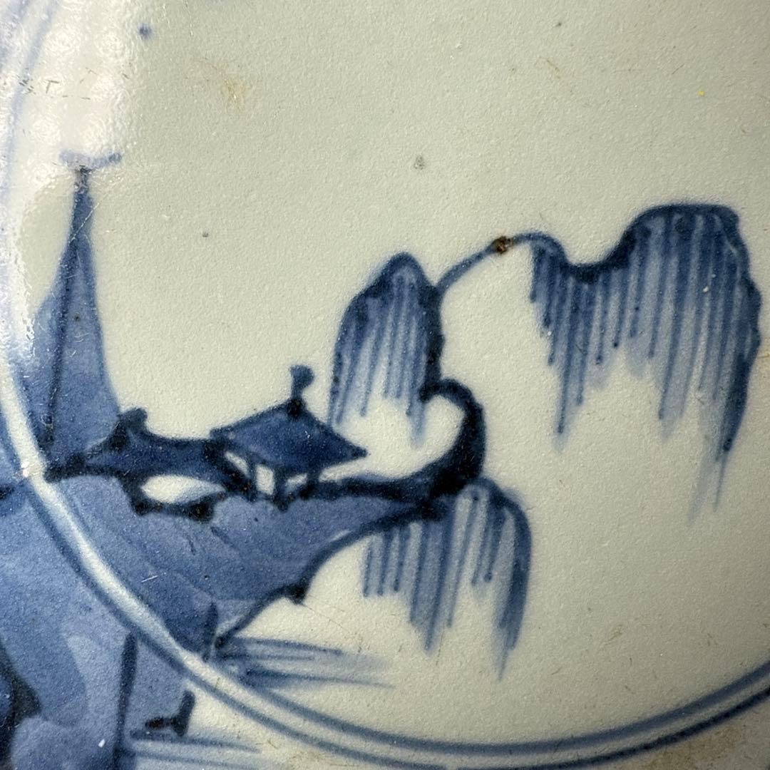 1700年代　江戸時代　古伊万里　染付花唐草風景図輪花皿　5枚　大明成化年製