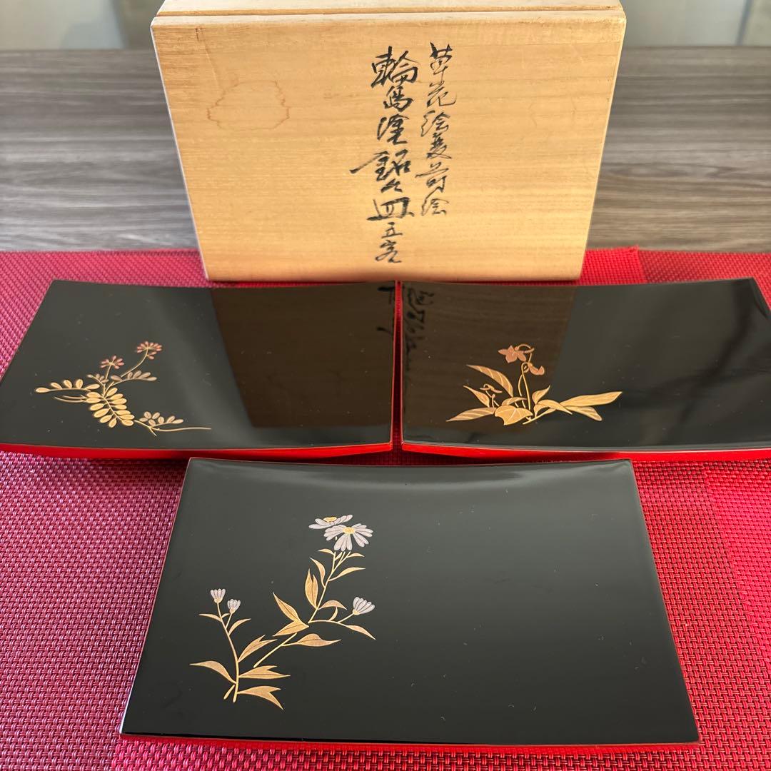 美品‼️✨【輪島塗銘々皿五客】漆器5枚セット木箱入り