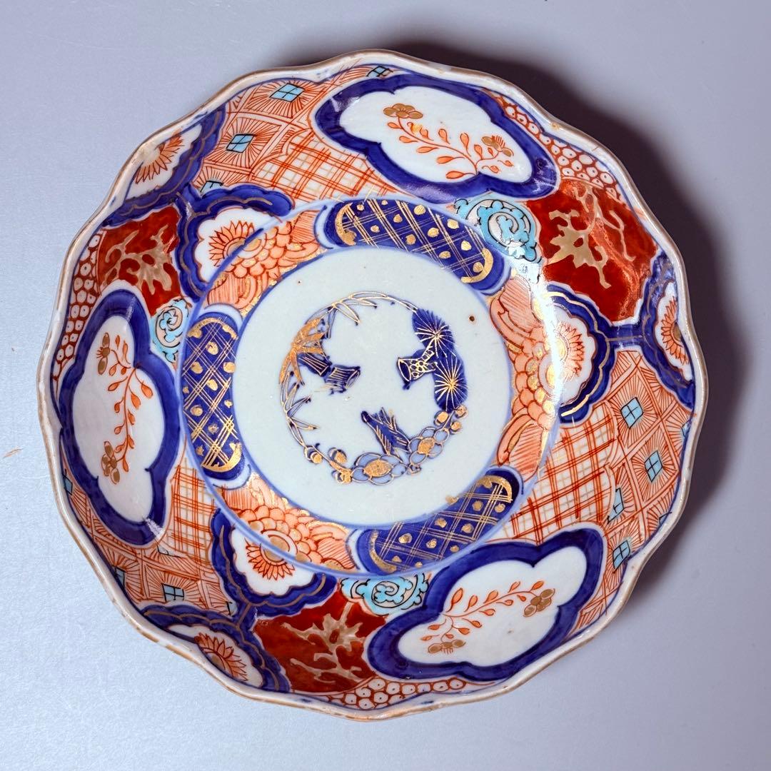 古伊万里　色絵松竹梅なます皿　五客　蛇の目高台　赤絵　緻密な絵付け　古器を楽しむ