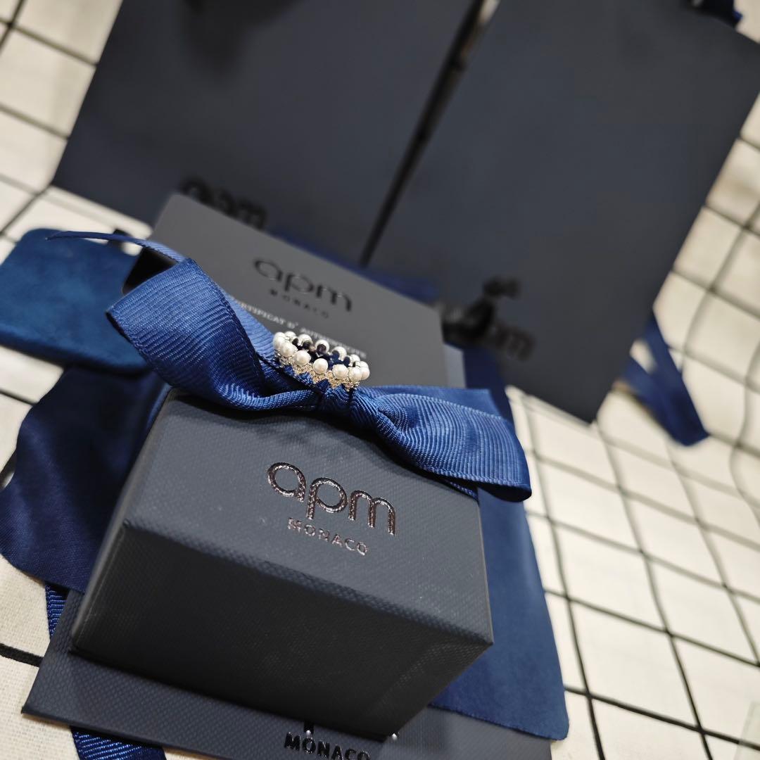 【apm Monaco 】925.ホワイト パールク リスタルリング 指輪 50