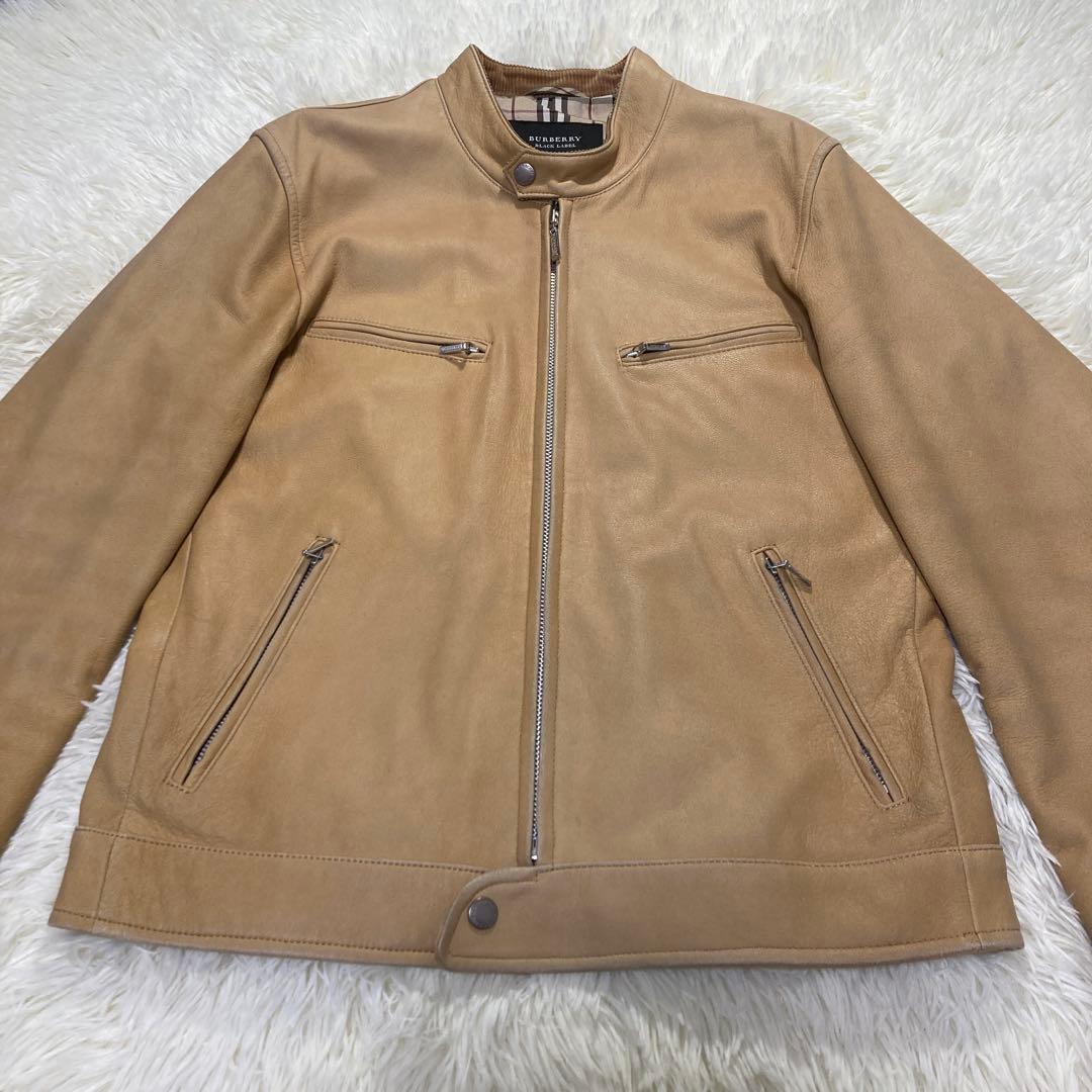 【オーラ◎】バーバリーブラックレーベル レザージャケット ラムレザーノバチェック
