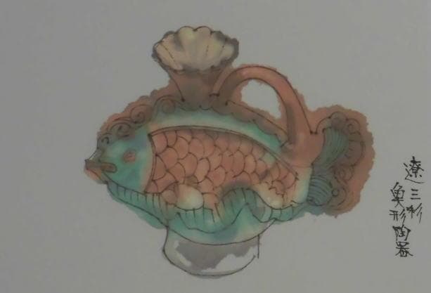 平山郁夫　 　　遼三彩・魚形陶器