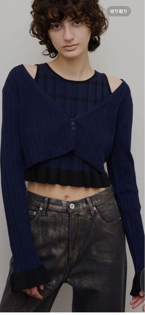 アメリMEDI PURIPURI SHORT KNIT TOP紺カラー新品未使用