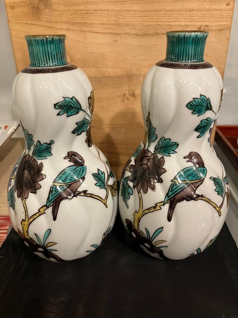 組徳利　古九谷花鳥　二代　徳田八十吉　桐箱