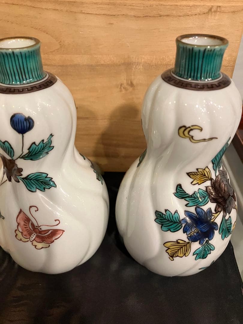 組徳利　古九谷花鳥　二代　徳田八十吉　桐箱