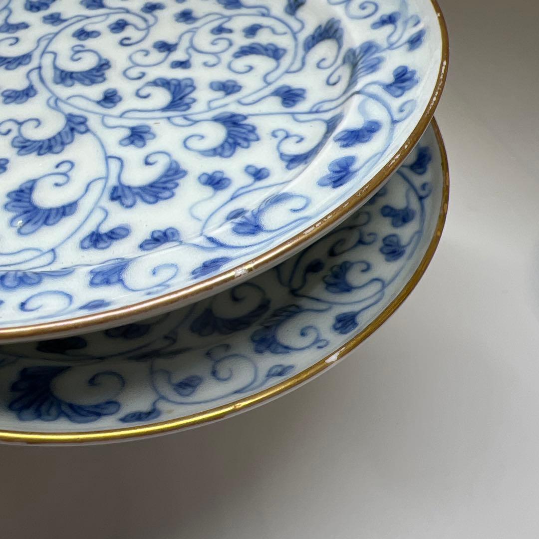 江戸中期　古伊万里唐草文　最上手小皿20枚　木箱付　東Y7-1104☆2Fトエオ