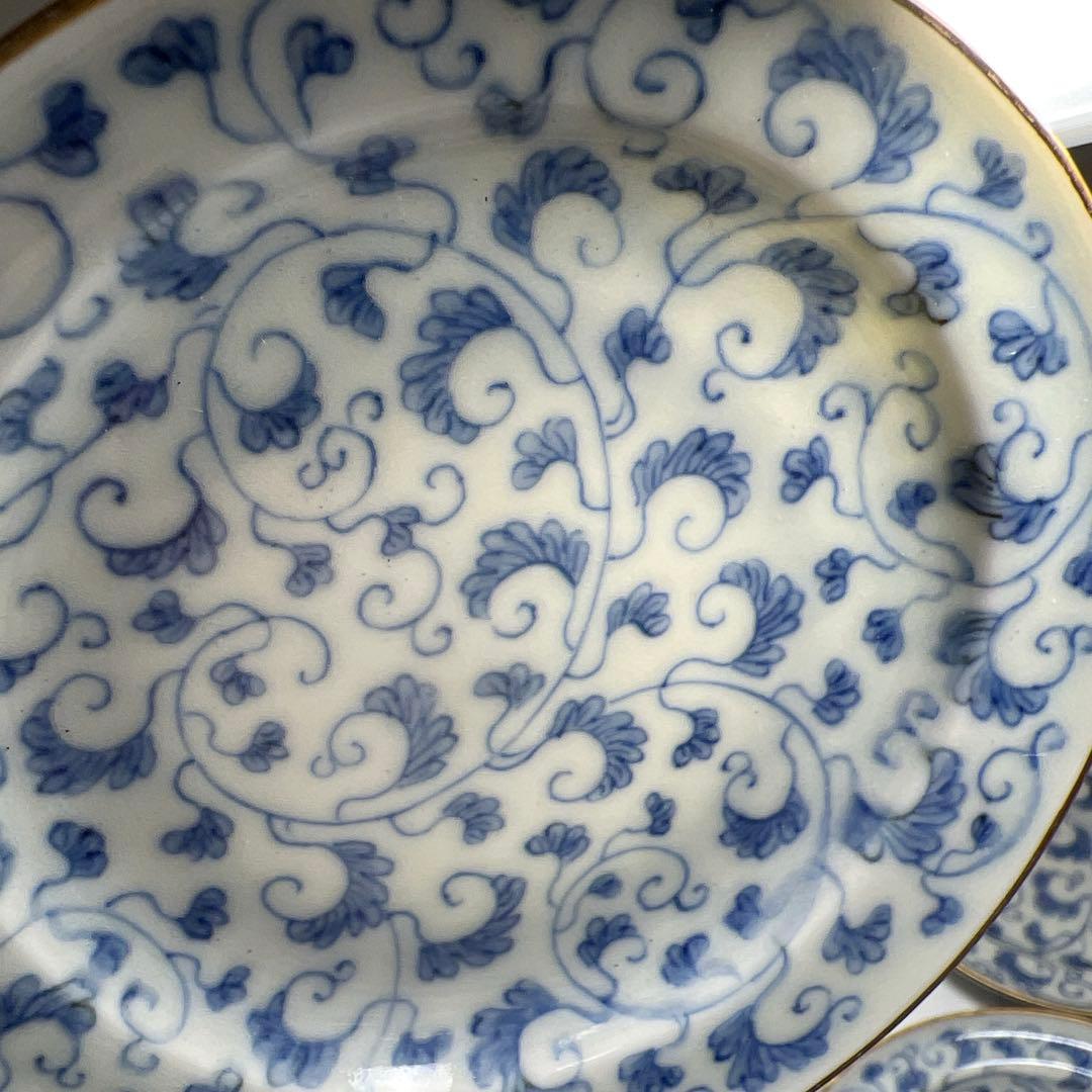 江戸中期　古伊万里唐草文　最上手小皿20枚　木箱付　東Y7-1104☆2Fトエオ