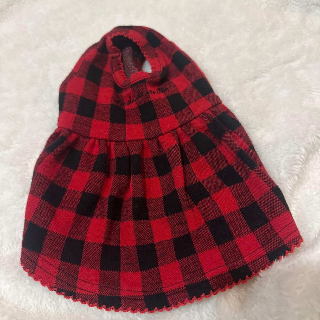 犬服 赤と黒のチェック ワンピース