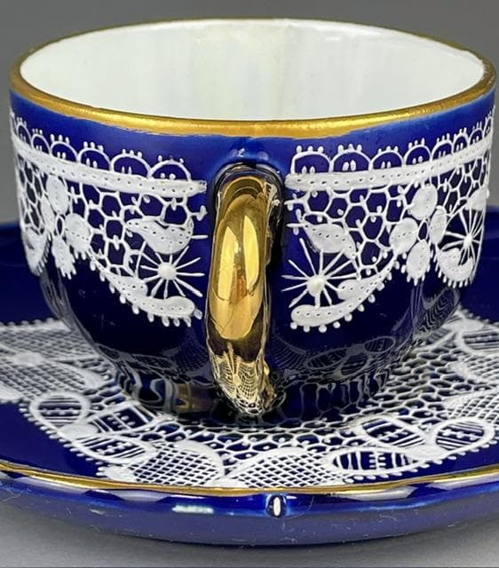 【希少】イタリア　ラヴェーノ 白レース デミカップ＆ソーサー　ヴェネチアン