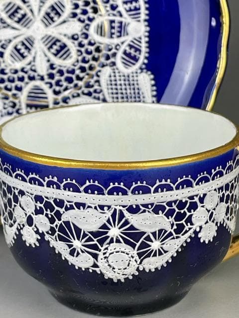 【希少】イタリア　ラヴェーノ 白レース デミカップ＆ソーサー　ヴェネチアン