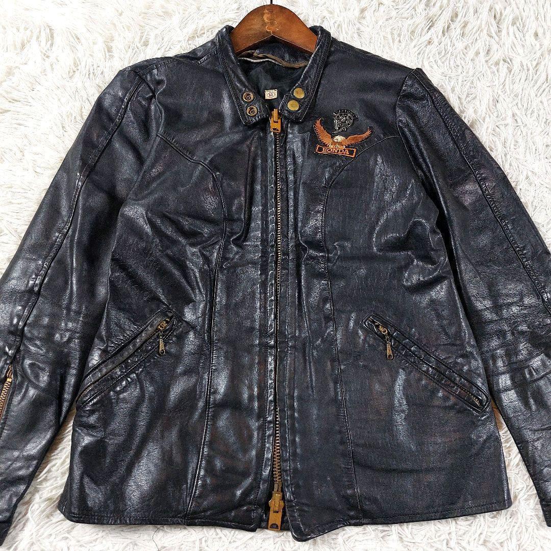 60s~70s デカタロン シングルレザーライダースジャケット ワッペン革ジャン
