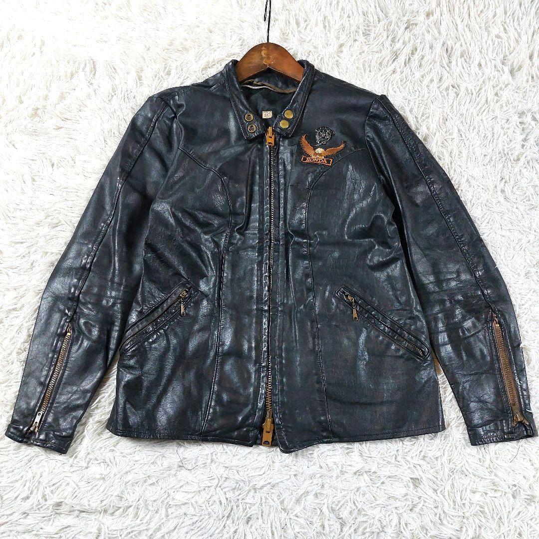 60s~70s デカタロン シングルレザーライダースジャケット ワッペン革ジャン