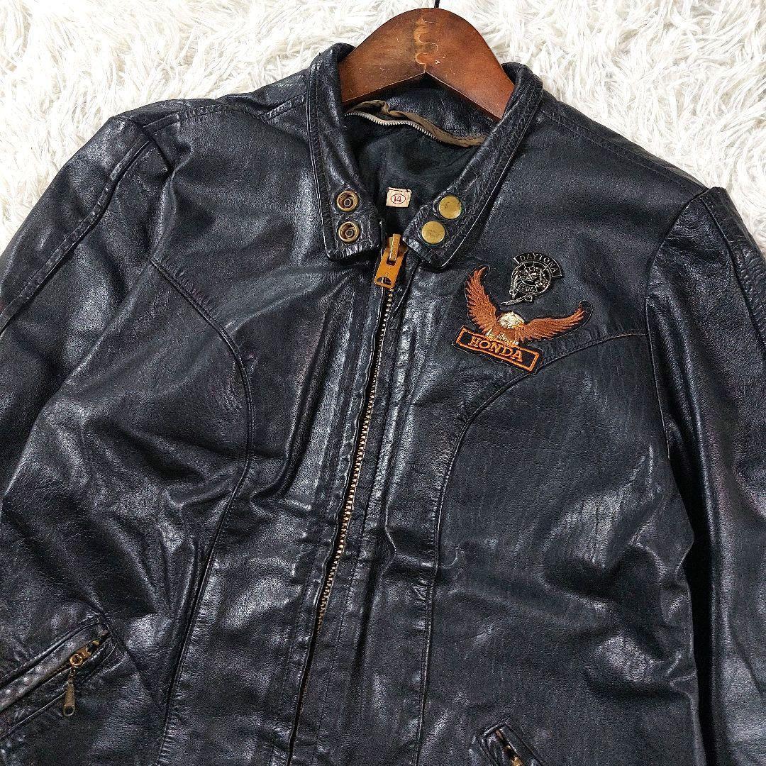 60s~70s デカタロン シングルレザーライダースジャケット ワッペン革ジャン