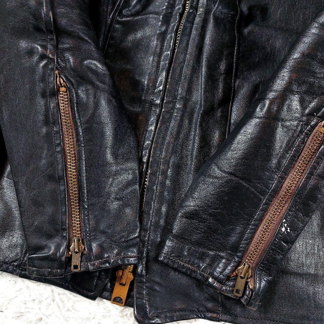60s~70s デカタロン シングルレザーライダースジャケット ワッペン革ジャン