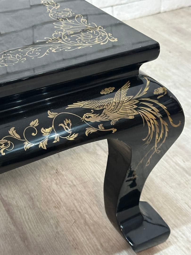 【taka】定価65万　螺鈿細工　鳳凰　木製漆塗り　テーブル　机