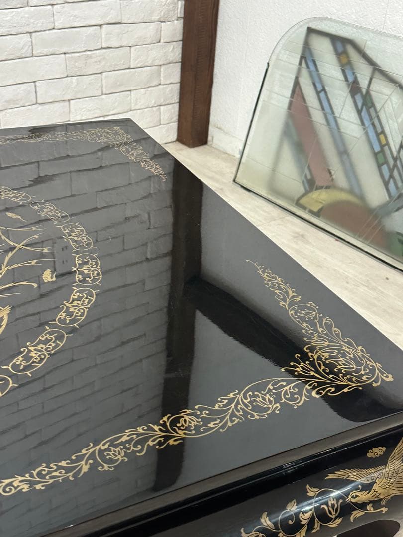 【taka】定価65万　螺鈿細工　鳳凰　木製漆塗り　テーブル　机