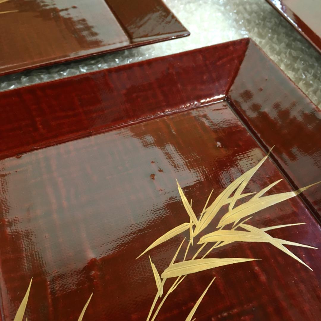 【四君子】時代漆器 盆 ２０枚 5枚1組4セット 木箱付き 布目盆 【美品】