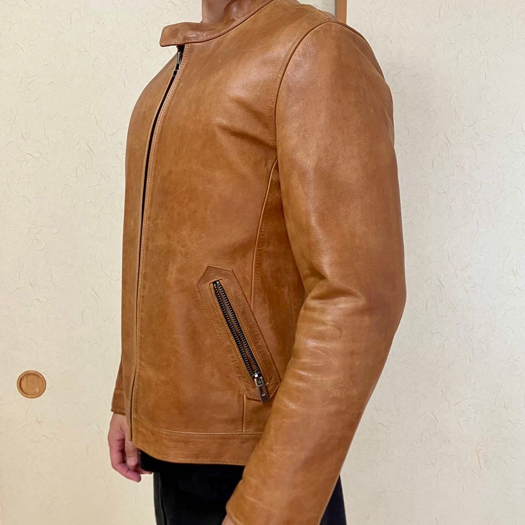 ★AVIREXFLY 本革 メンズ キャメル シングルライダースジャケットXL