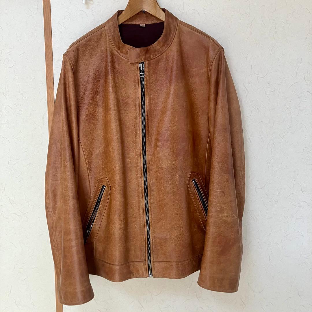 ★AVIREXFLY 本革 メンズ キャメル シングルライダースジャケットXL