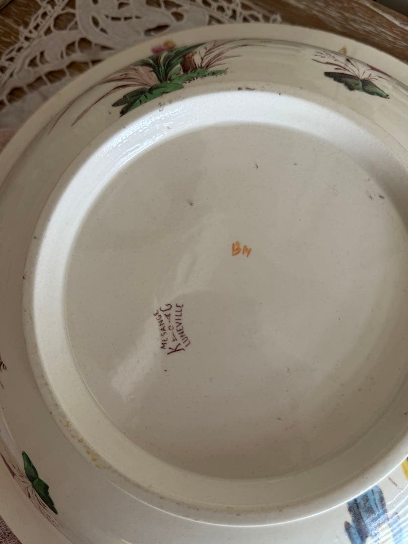 フランスアンティーク陶器リュネビィル激レアMeangeピッチャーとベイスン美品