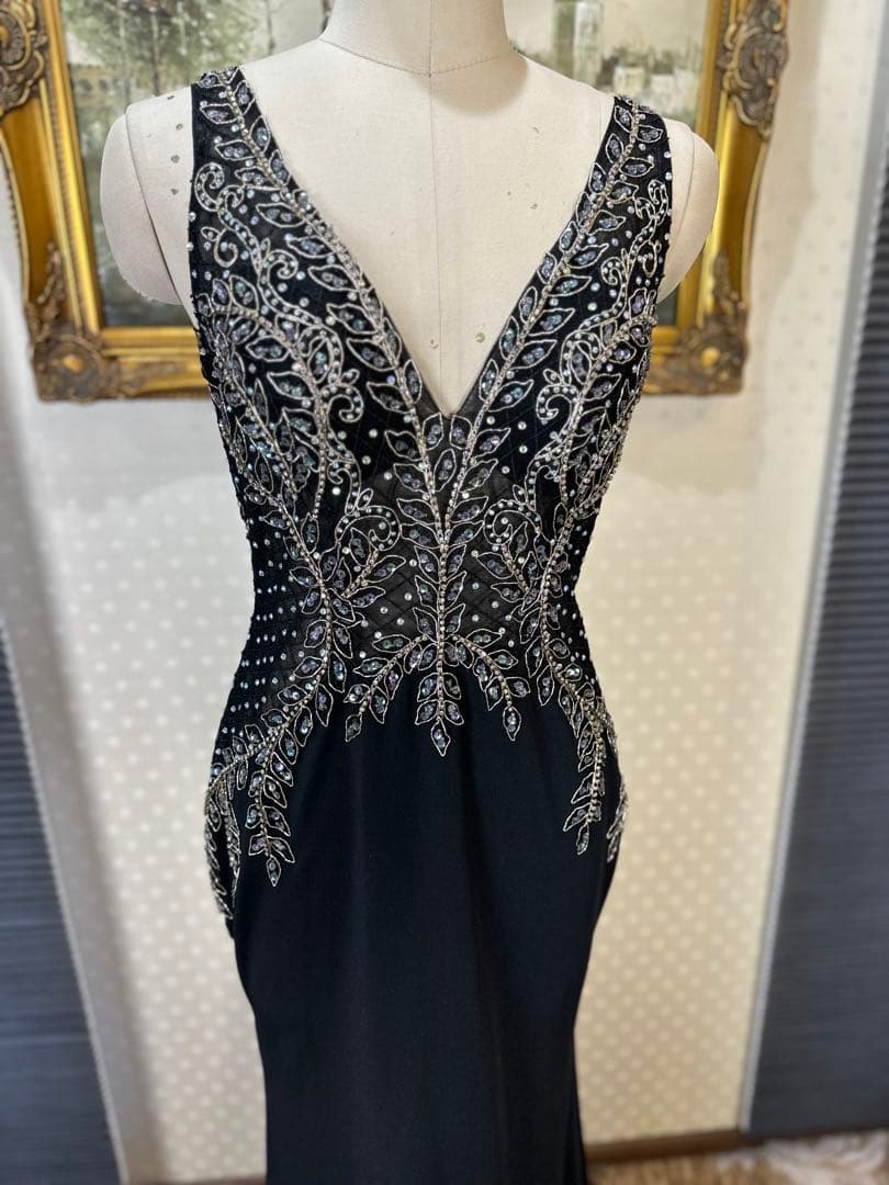 ビーズ刺繍 ブラック ナイトドレス