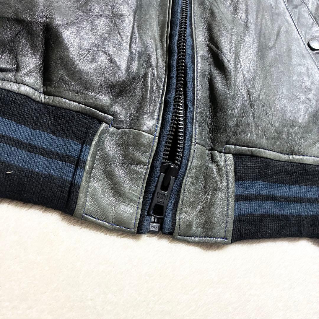 【状態良好】SCHOTT☆レザージャケット☆羊革☆グレー☆M☆ワッペン☆