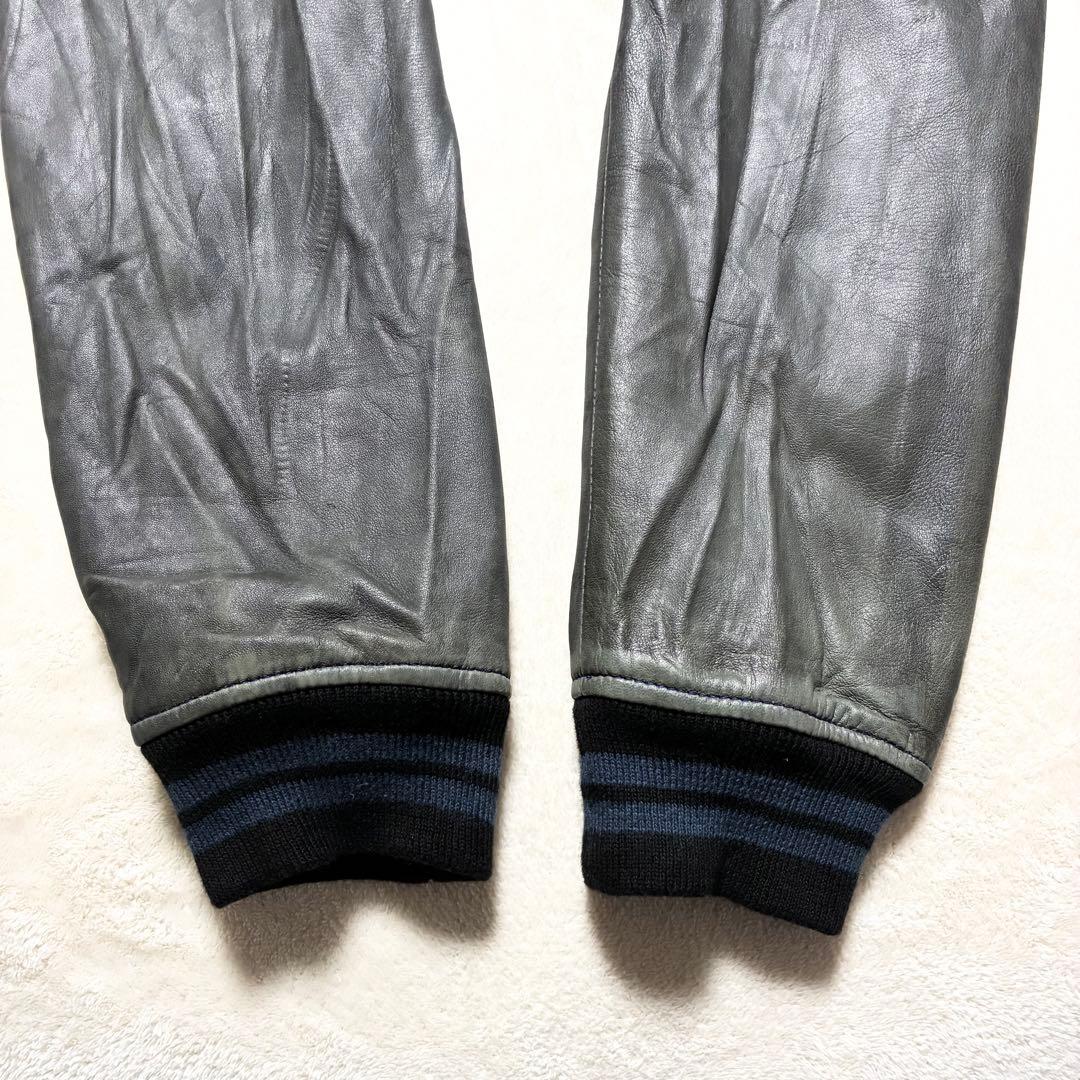 【状態良好】SCHOTT☆レザージャケット☆羊革☆グレー☆M☆ワッペン☆