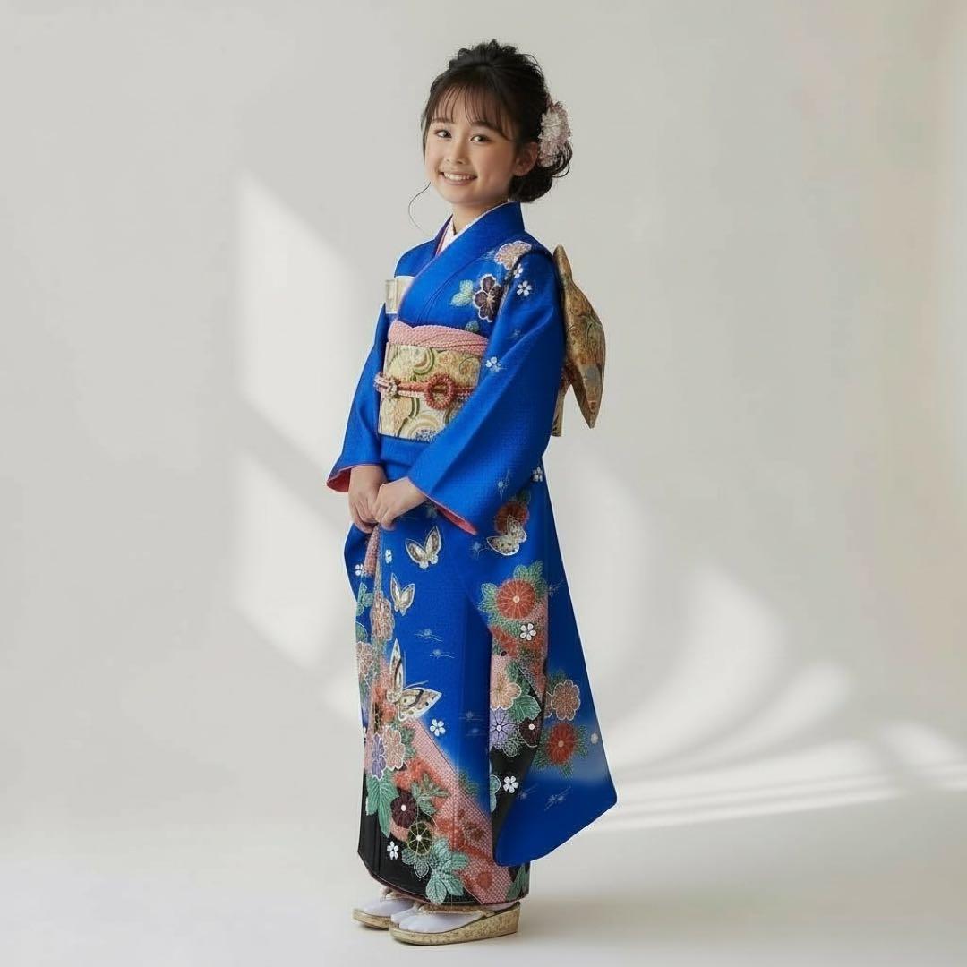 ◎mk-3457　七五三　女の子　着物・襦袢セット　金駒刺繍　　12-15