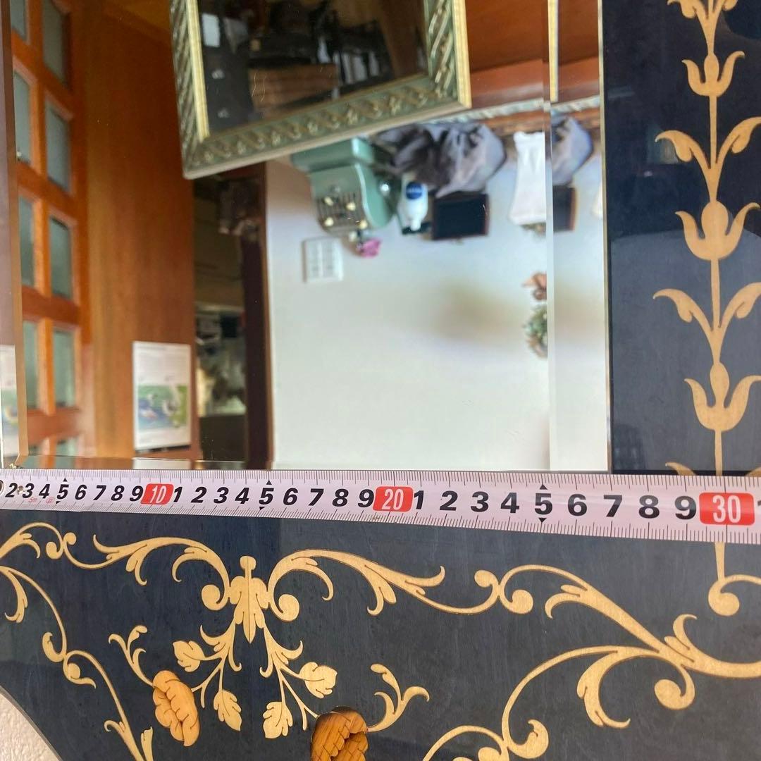 イタリア　青　ドマン　demain 象嵌　鏡　寄木　壁掛け　面取り鏡