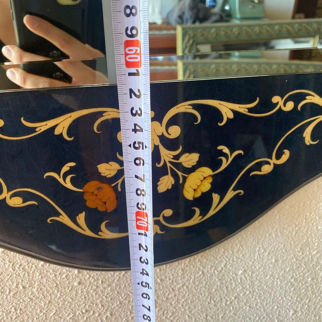 イタリア　青　ドマン　demain 象嵌　鏡　寄木　壁掛け　面取り鏡