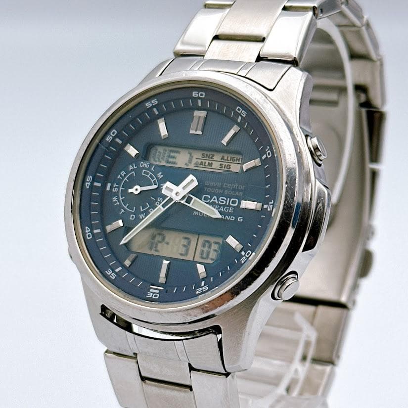 良品 カシオ リニエージ メンズ腕時計 電波ソーラー アナログ デジタル 時計