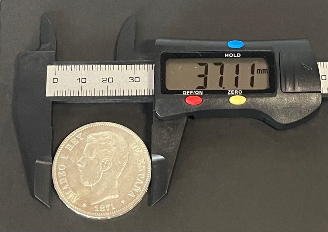 1871年 スペイン 5ペセタ銀貨 アマデオ1世 実測24.73g 本物