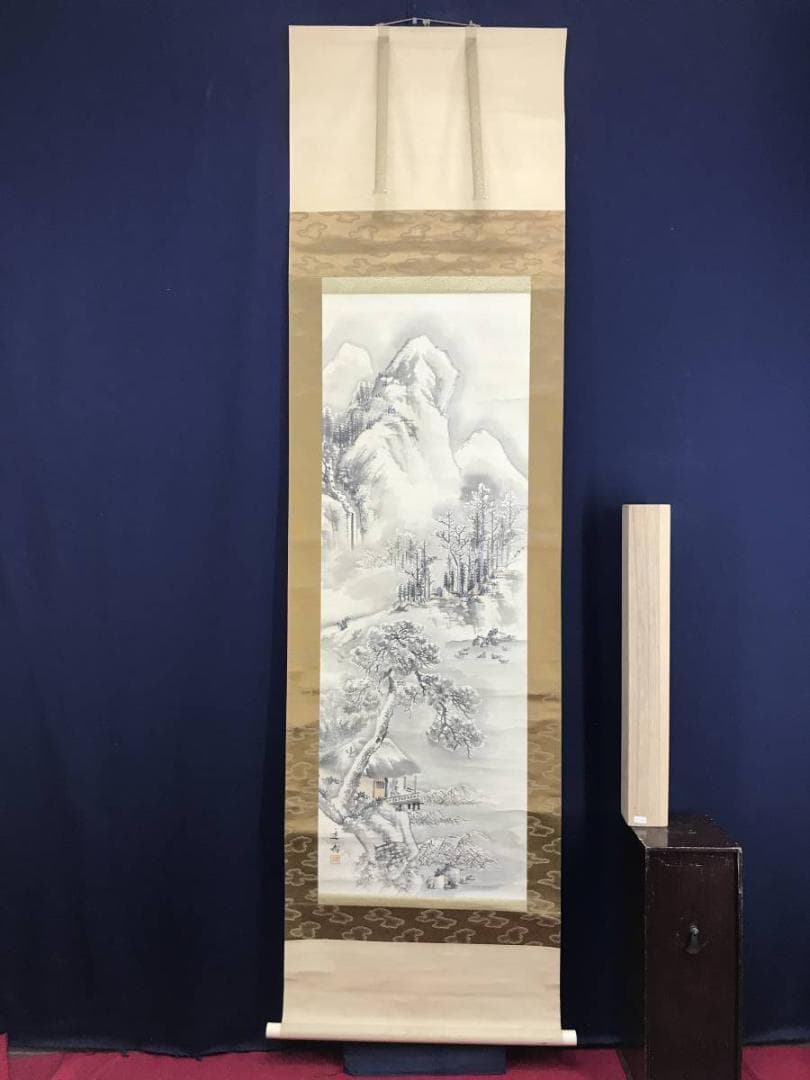 作者不詳/雪景観池図/山水図/雪景山水図/水鳥図/掛軸/名家伝来/AE-86