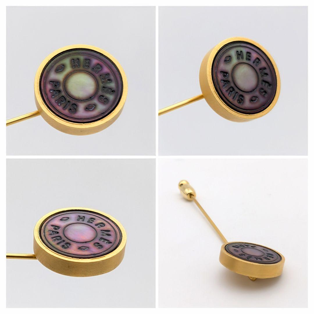 希少 エルメス HERMES セリエ シェル ブローチ ラペルピン ゴールド