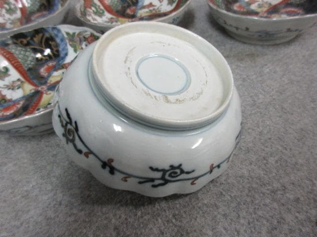 伊万里焼色絵ねじれ文に鳳凰図錦手なます皿5枚 [B24902]