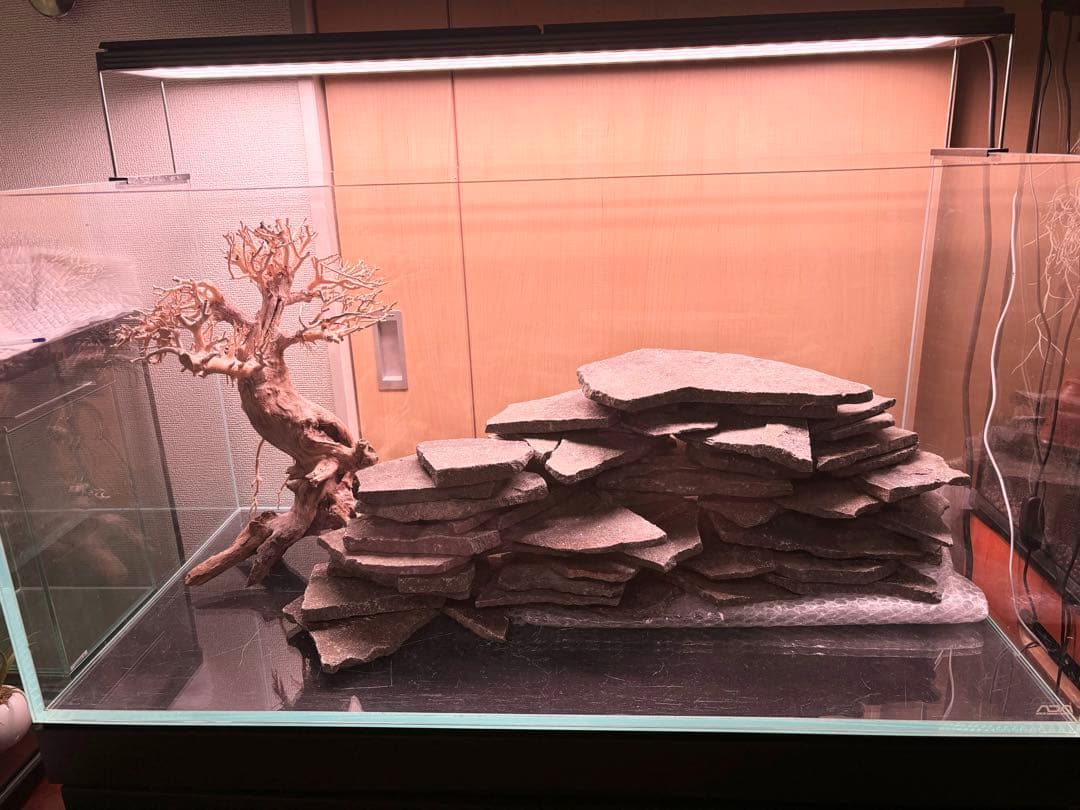 ADA キューブガーデン 水槽 90cm 盆栽流木 輝板石 龍王石 温度計 溶岩