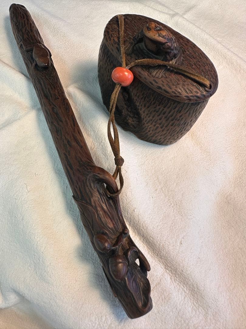 煙草ケース，煙管入り，煙管. 煙具，珊瑚，古董品，木雕，キセル入れ，民芸