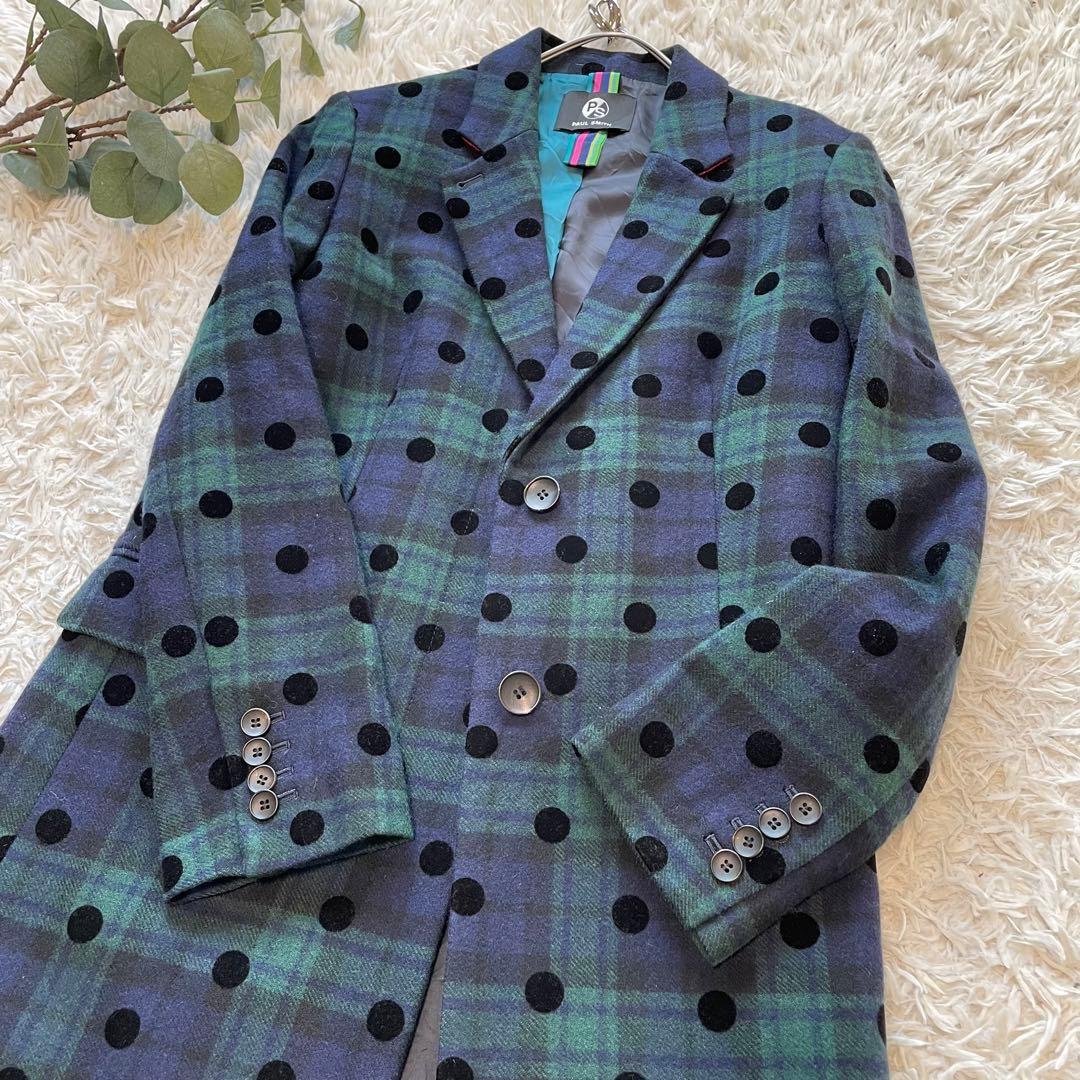 Paul smith ポールスミス　チェックドット　チェスターコート　L