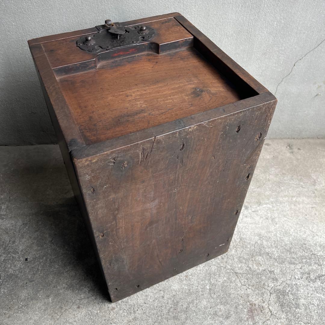 銭箱 銭函 小引出 時代金具 日本製 江戸時代 明治時代 古道具 欅