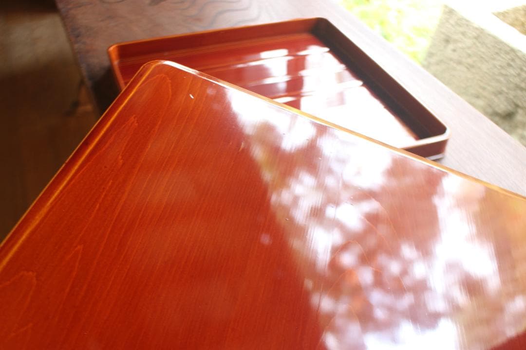 tenさま専用！隅丸四方デザインの春慶塗のお盆４点（検お盆お膳