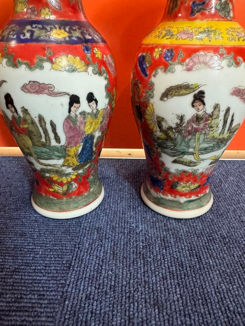 1596 中国骨董　花瓶2客　ペア