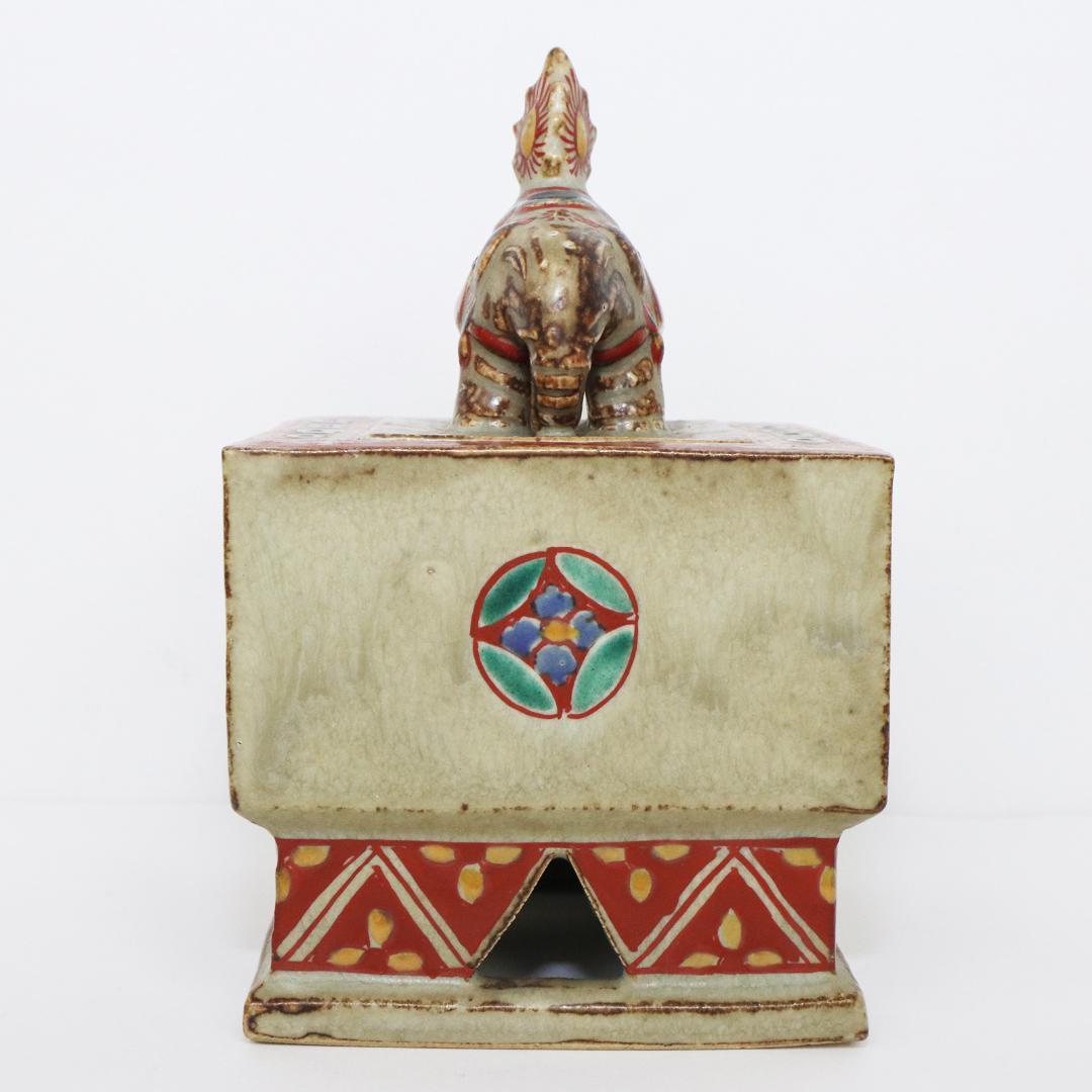 陶芸家 道林俊正作 色絵 七宝文 象香炉 共箱